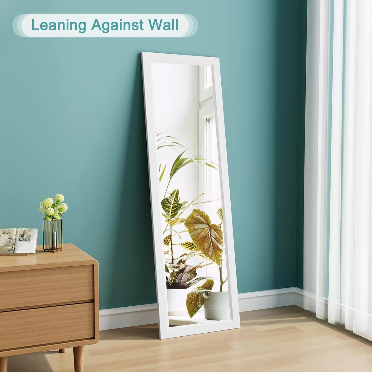 Oglinda de perete Dripex reglabila pe inaltime cu carlige, 119 x 33 cm, alba