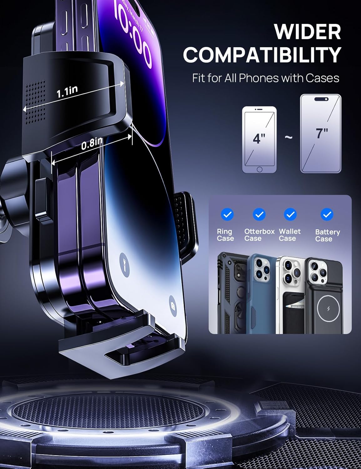 Car phone holder air vent, Car Phone Holder Mount 360° Rotation, Adjustable Clip, Big Phone & Thick Case Friendly, Compatibility Fit for All 4"-7" Smartphone, Universal phone car holder