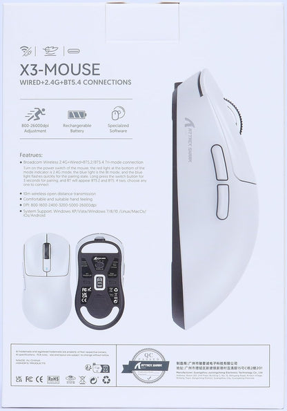 VGN GAMEPOWER x ATTACK SHARK X3 SUPERLIGHT Wireless Gaming Mouse, 49g Ultralight Mice, PixArt PAW3395, 26000 DPI, Tri-mode 2.4G/USB-C Wired/Bluetooth, G502, 200 Hrs Battery, Kailh GM8.0 Switch, Black