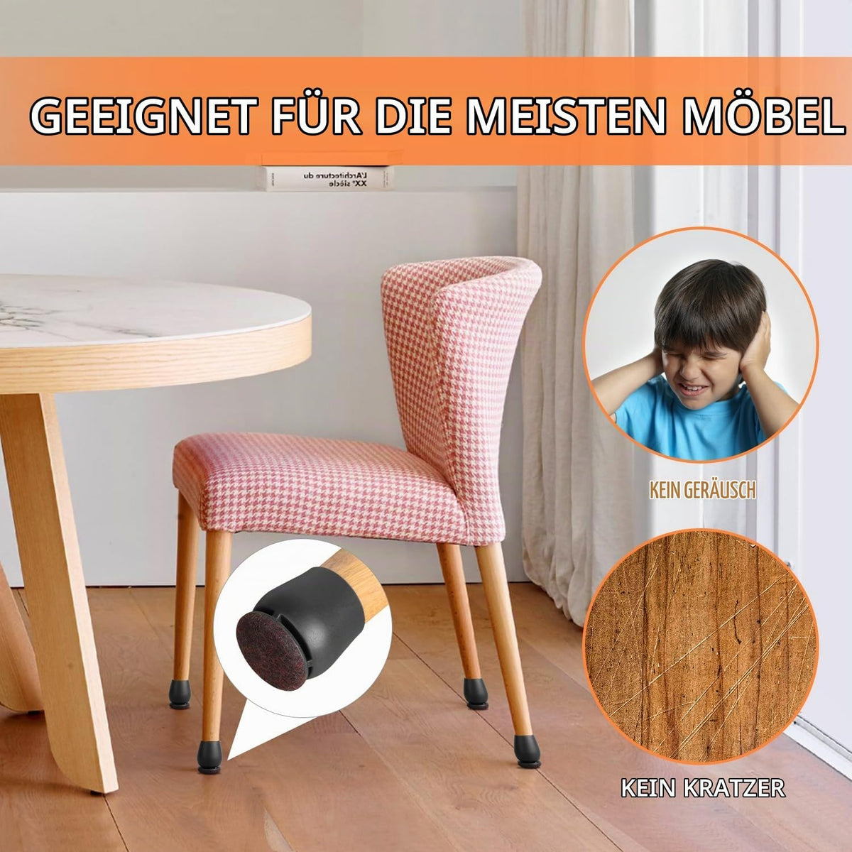 Capace de protectie RCHYFEED pentru picioare patrate de scaun cu fetru, negre, 15-19 mm, set 24 bucati