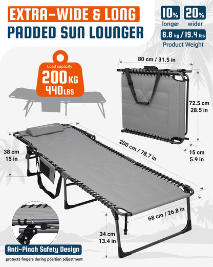 Sezlong KingCamp KingCamp 200 kg pliabil reglabil cu tetiera