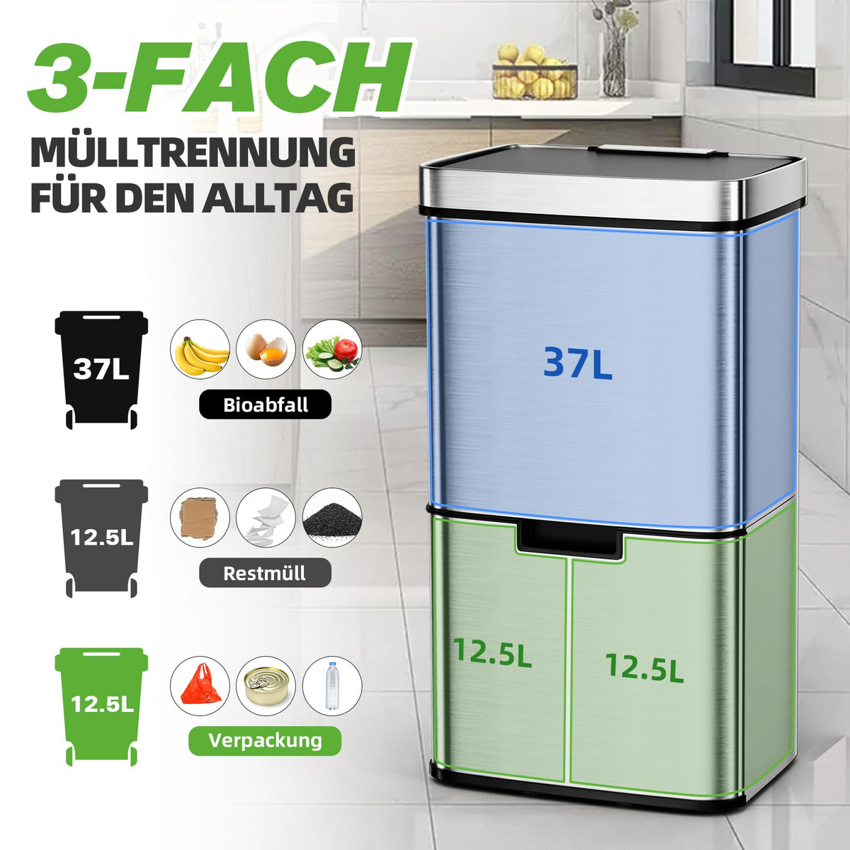 Cos de gunoi GARDTECH Waste Separation System 62L cu senzor