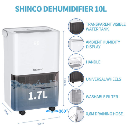 Dezumidificator Shinco 10Lzi Display digital, drenaj continuu