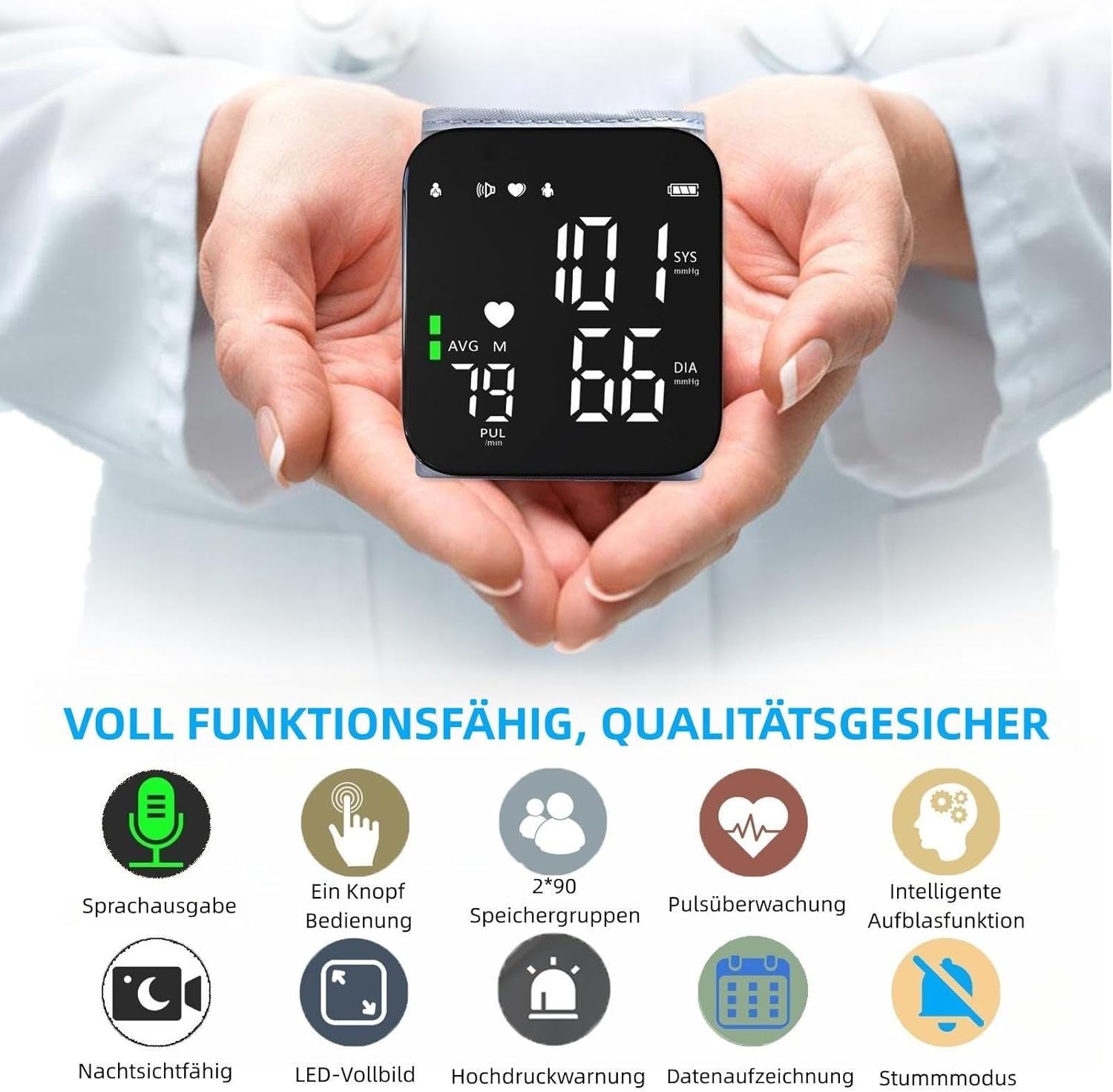 Pozlle Wrist Blood Pressure Monitor, Full Screen LED Display, HD Backlight, Easy to Use, Adjustable Cuff from 13.5 to 19.5 cm, Irregular Heart Beat Detection