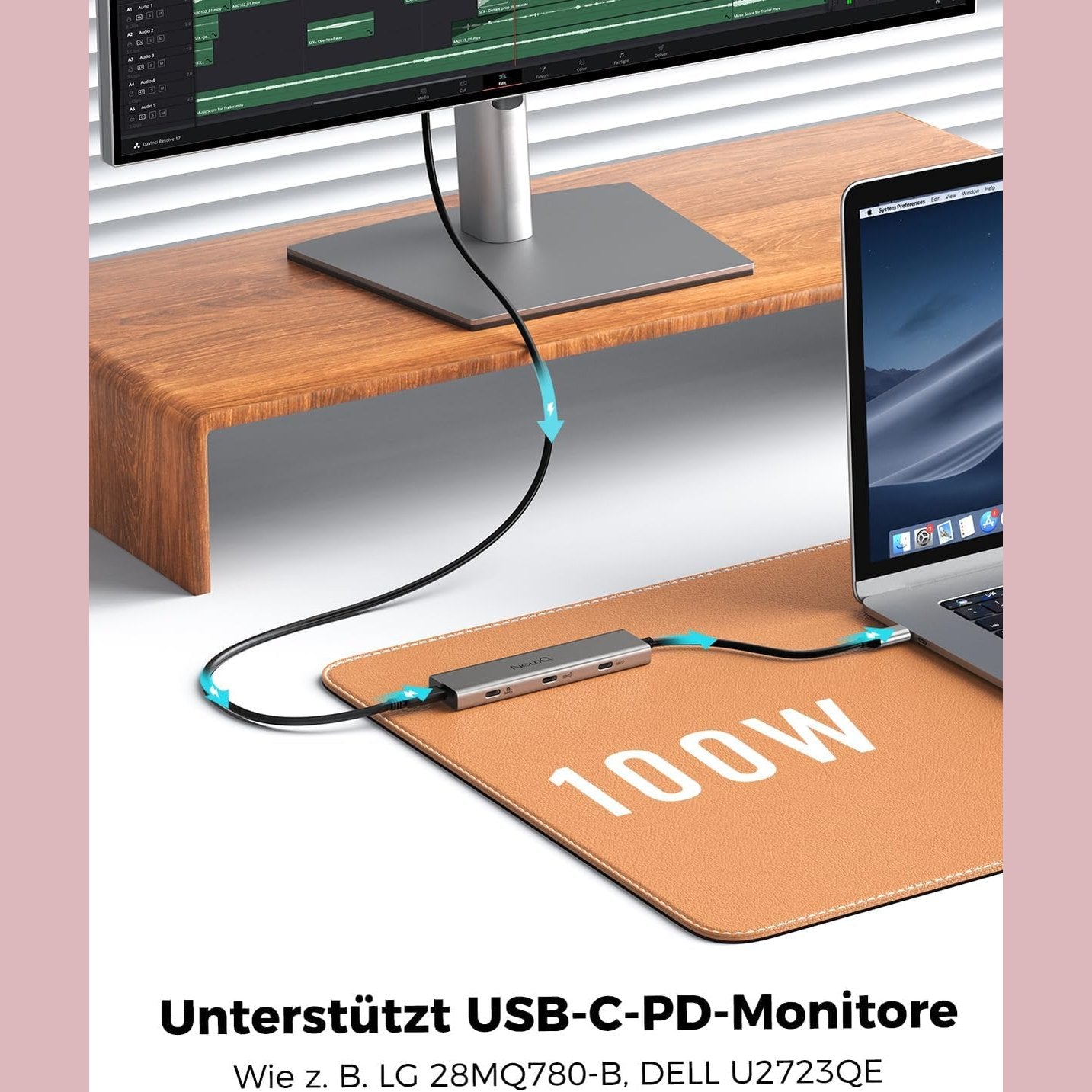 USB C Video Hub NEWQ Type C Hub 3.2 Reverse Current Monitor, Dual Video Display 4K@30-60Hz, 4x USB-C 3.2 GEN2 10Gbps, Support PD 100W Max, with Video Cable