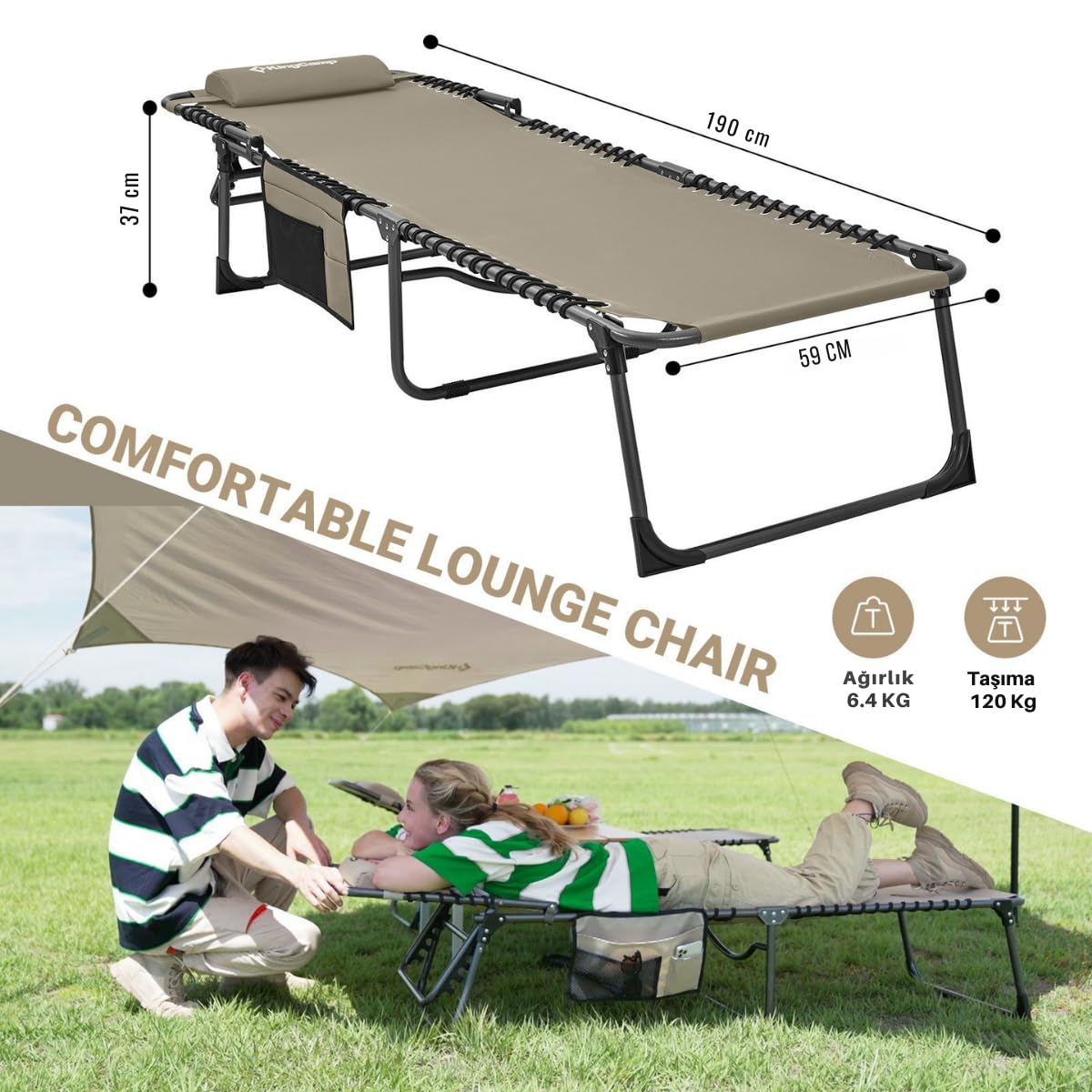 Sezlong KingCamp Berlin Classic Comfort Lounge 5 trepte, bej