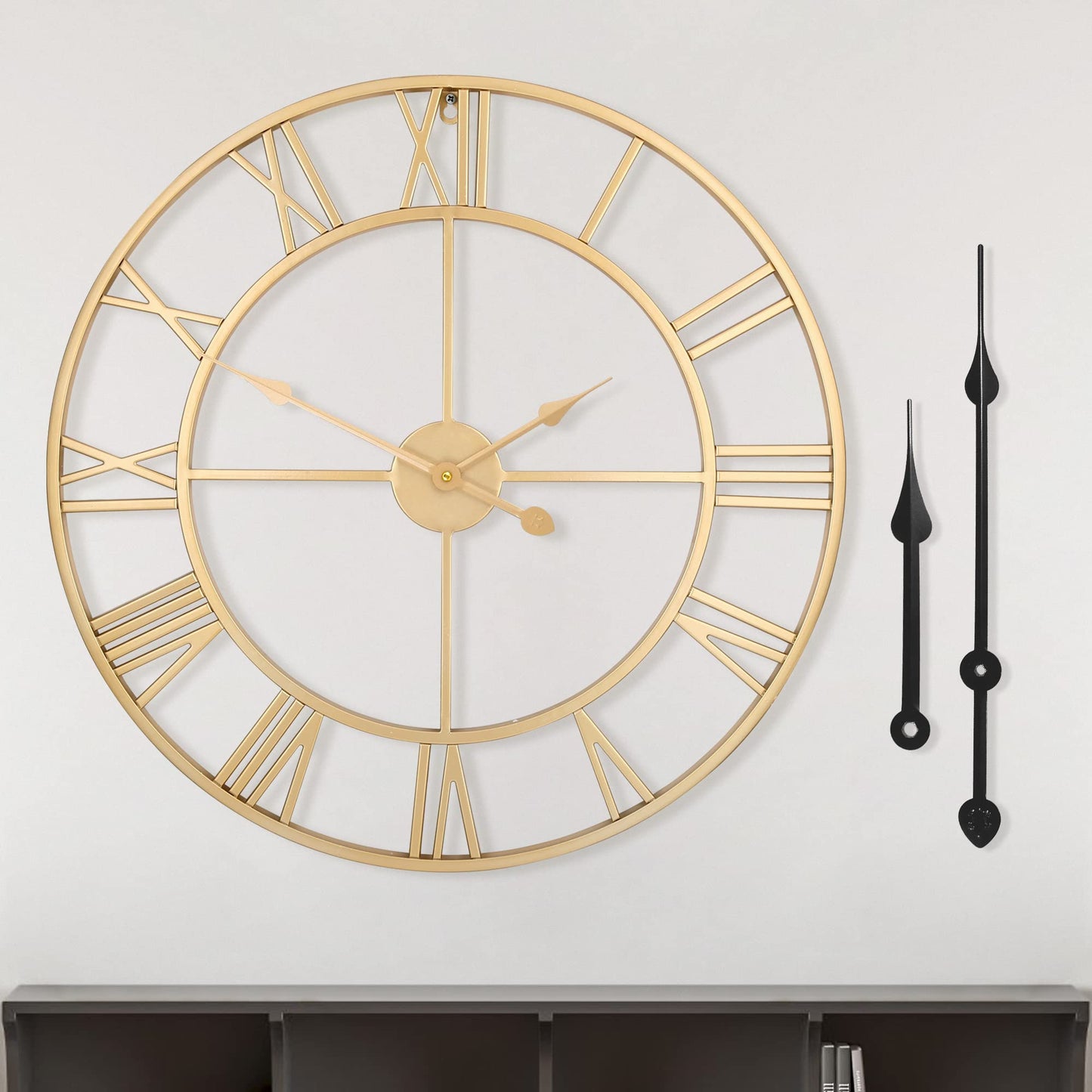 Ceas de perete HAITANG 47 cm metal negru silentios cu cifre arabe