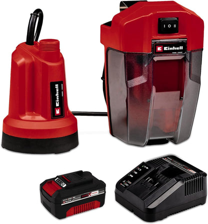 Pompa submersibila pentru apa curata Einhell GE-SP 18 LL Li, 18 V, 4500 l/h, cu baterie 4,0 Ah si incarcator rapid