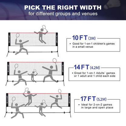 Fileu Badminton BAGAIL Net reglabil 10-17 ft pliabila