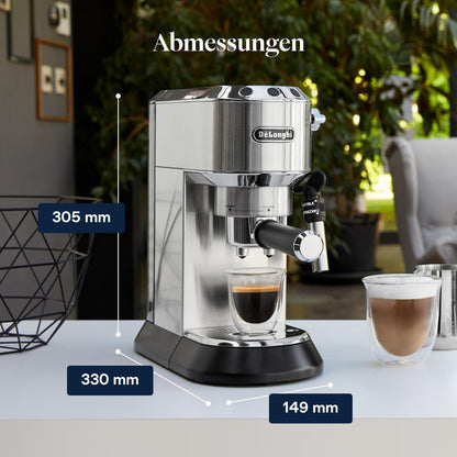 Espressor De'Longhi Dedica Style cu spumare manuala a laptelui, metal