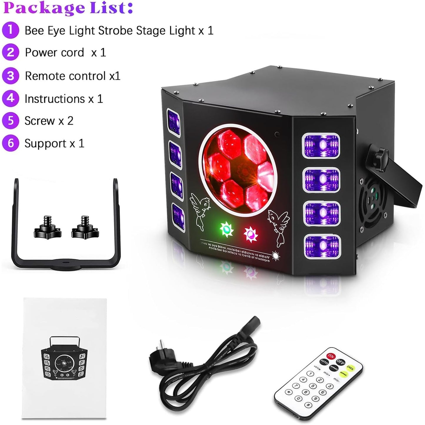 Disco Light, 100W Disco Light, Party Light, Beeseye, UV Flash Light, 14 Channel DMX with Voice Control, Remote Control, Suitable for Wedding, Birthday Party, Halloween, Bar Event