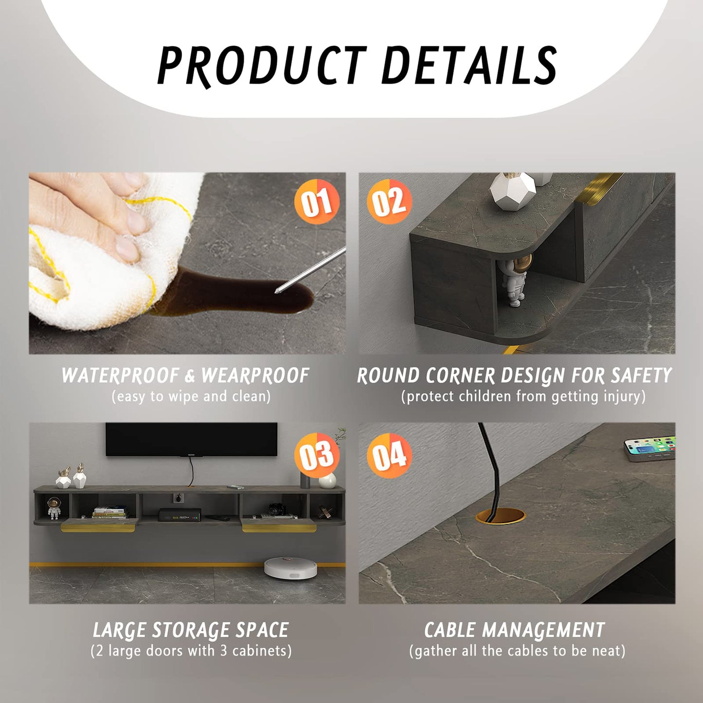 Mobilier TV Pmnianhua Hanging TV Unit LED 20 culori 180 cm