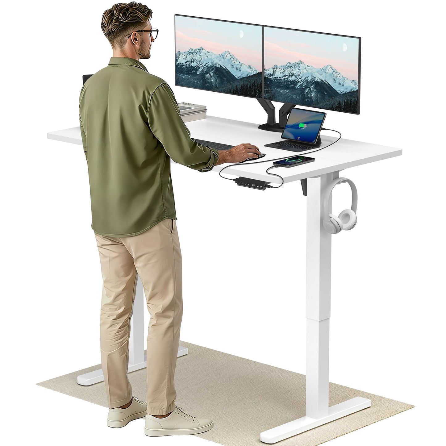 Birou HUANUO reglabil electric 120x80 cm USB-C USB-A alb