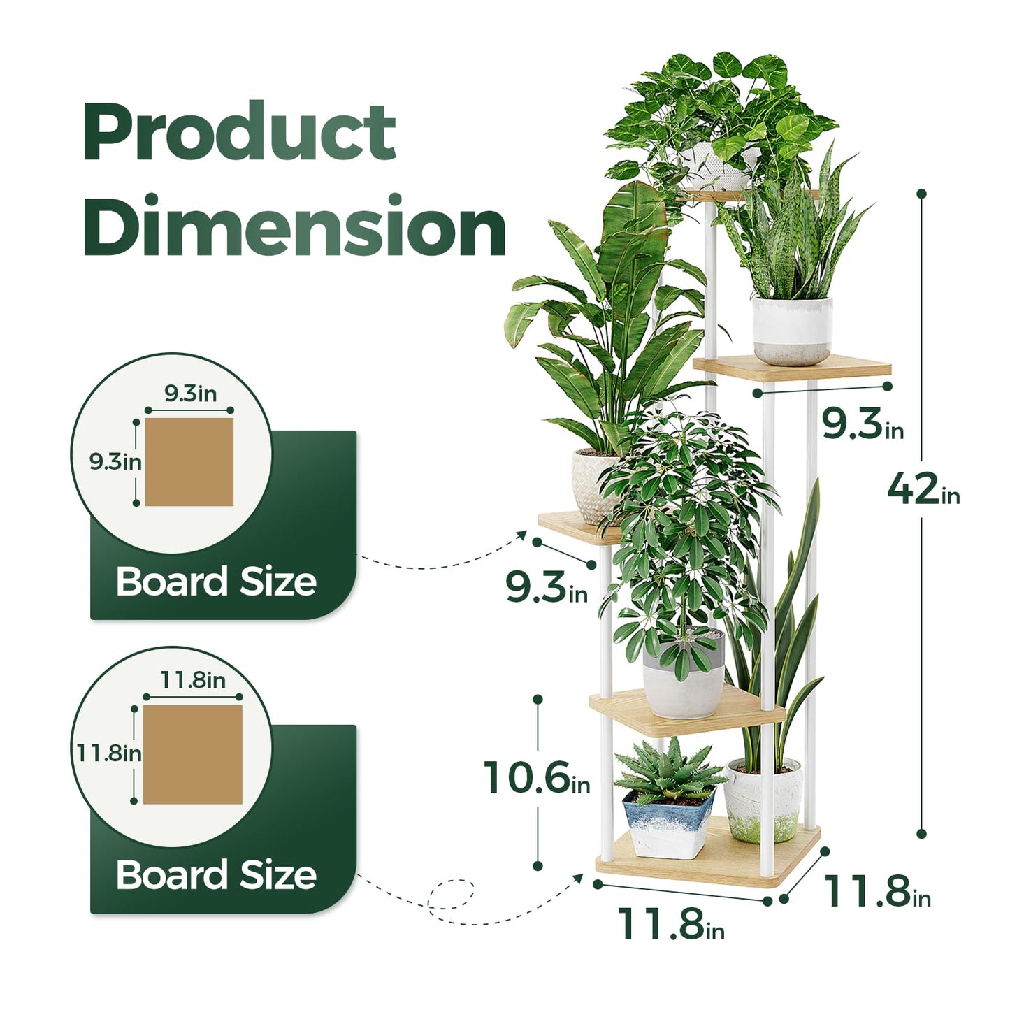 Suport plante Bamworld 5 niveluri alb metal si lemn 106.7 cm
