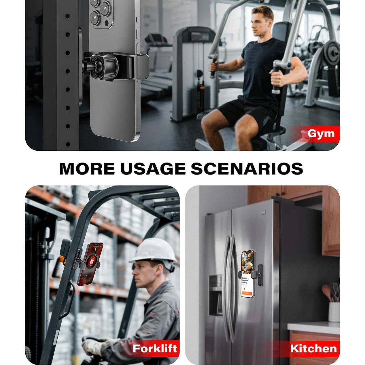 APPS2Car Gym Magnetic Phone Holder, 360 Adjustable, Compatible with 4.7-6.5" Smartphones, Alloy Base and Joint, Black