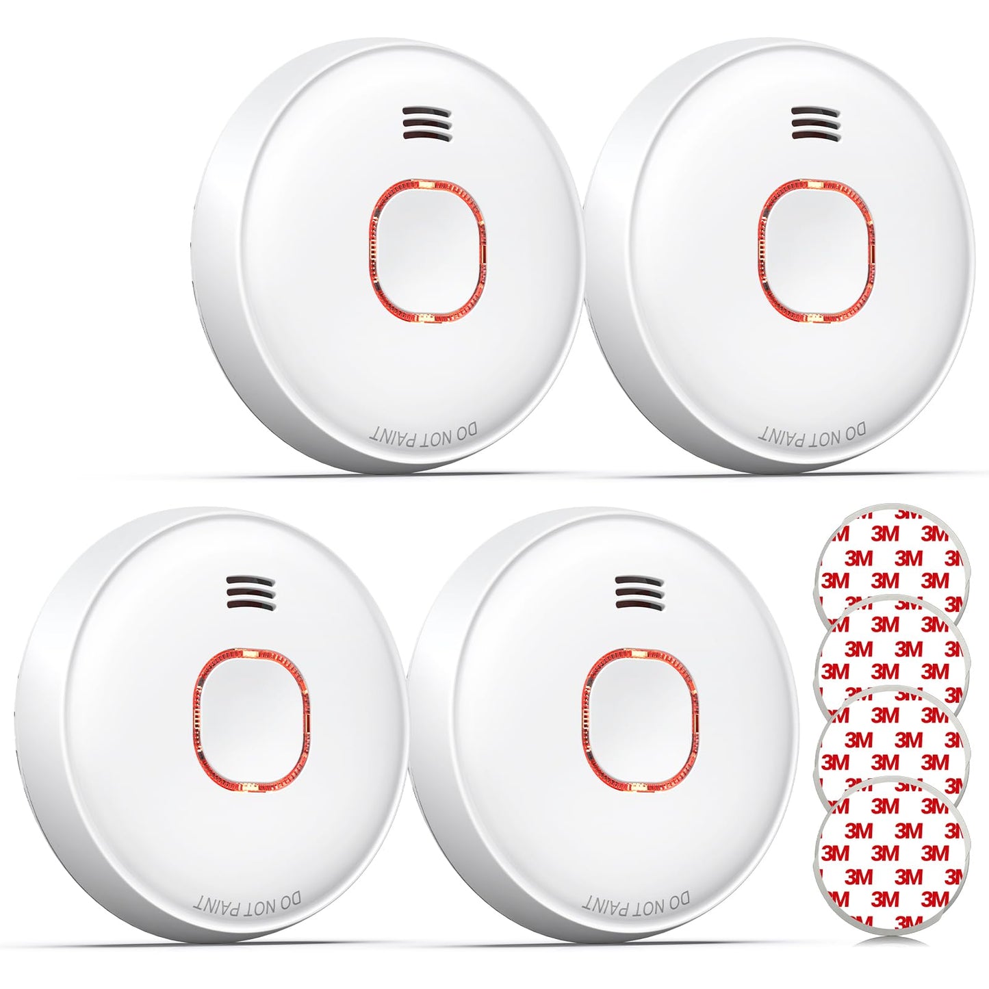 Detector de fum cu baterie inclusa si inlocuibila, alarma de incendiu cu indicator LED si buton de silentios, conform standard EN 14604, set 4 bucati