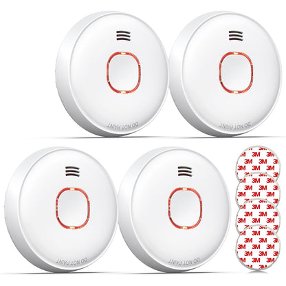 Detector de fum cu baterie inclusa si inlocuibila, alarma de incendiu cu indicator LED si buton de silentios, conform standard EN 14604, set 4 bucati