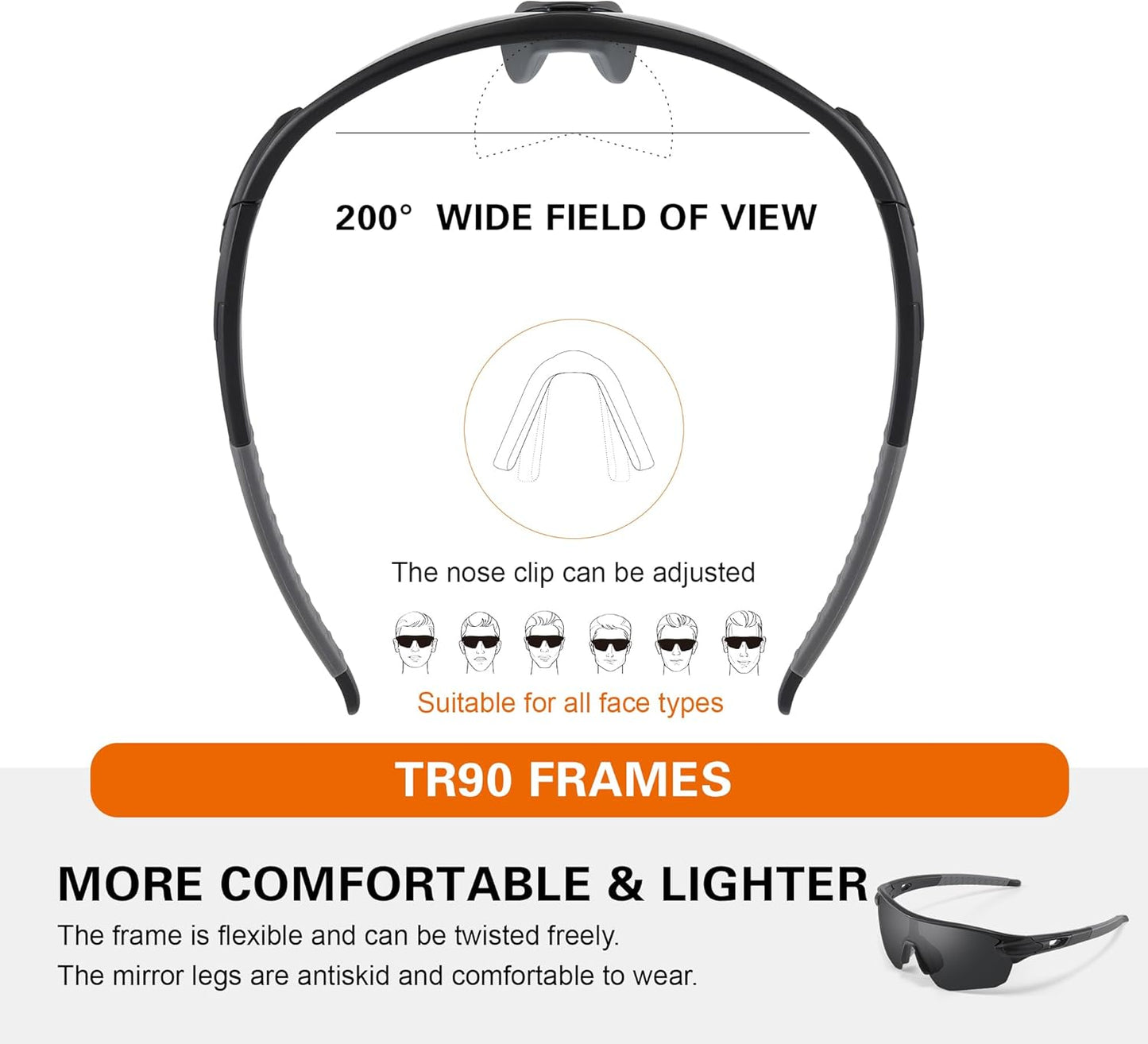 suoso Cycling Glasses-Polarised-Sports Sunglasses-Running Sunglasses-Mens-Womens-Mtb Goggles-Wrap Around Sunglasses-Bike Glasses-For Motorbike Bicycle Skiing Racing