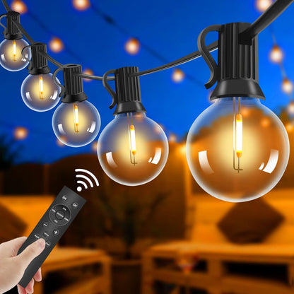 Outdoor Fairy Lights with Remote Control - 15 m LED Fairy Lights Dimmable G40 Bulbs, 4 Modes and Timmer Function, Waterproof for Outdoor Garden Balcony Patio Party Camping Wedding