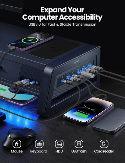 Suport monitor VAYDEER cu sertare si USB, incarcare wireless 15W