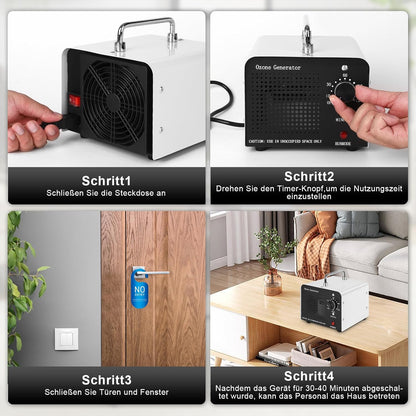 Ozone Generator 60,000 mg/h Ozone Device for 400 m², Portable O3 Ozone Air Purifier, Ozone Device with 120 Minute Timer, Odour Killer, Odour Neutraliser for Room, Office, Garage, Cars, Smoke and Pets