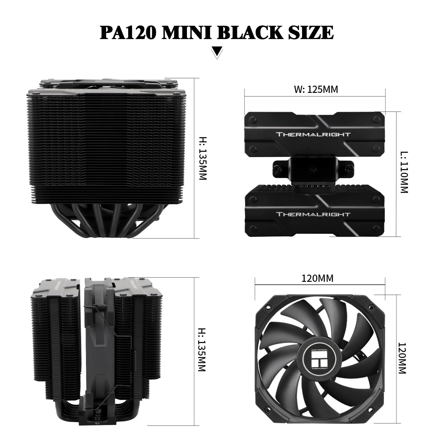 Thermalright Peerless Assassin 120 Mini Black CPU Cooler, 6 Heat Pipes AGHP Technology, with 120mm PWM Fan, 1500RPM Speed, for AMD:AM4 AM5/Intel LGA 1851/1700/1150/1151/1200/2011,PC Cooler