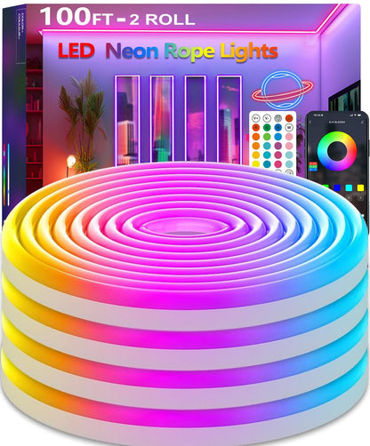 httpsmp 12M RGB Neon LED Strip Lights, Musik Sync, 24V Flexible Streifen mit App/Fernbedienung anwendbar auf Schlafzimmer, Raum & Außendekoration