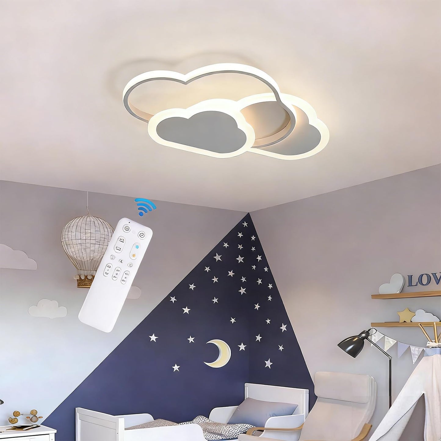 Plafoniera LED copii 42 cm dimabila cu telecomanda 32W - Clouds
