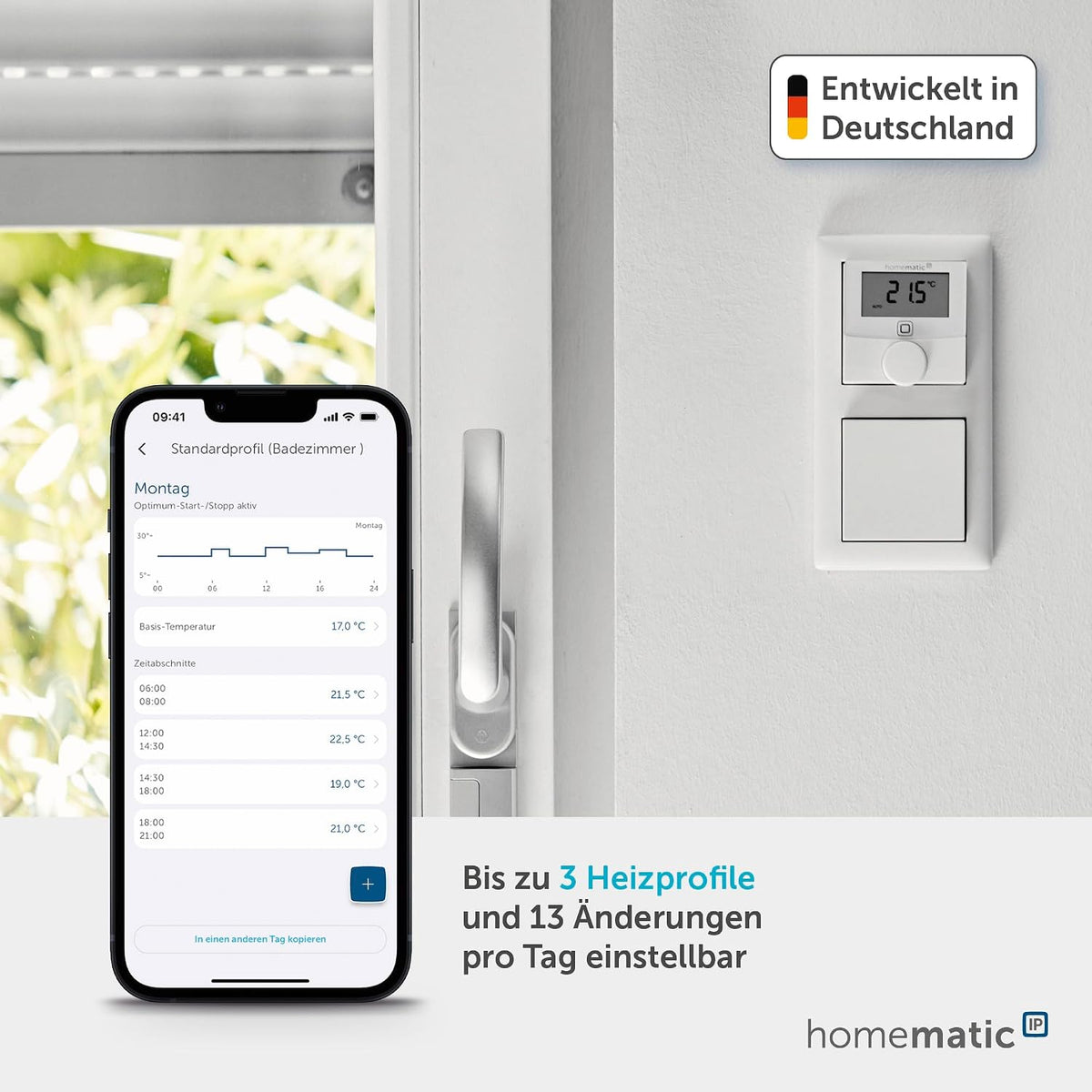 Termostat de perete Homematic IP cu iesire de comutare pentru intrerupatoare de marca