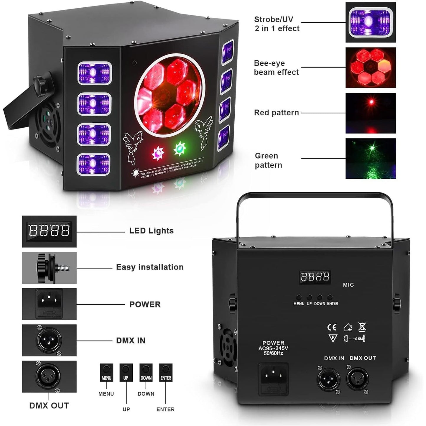 Disco Light, 100W Disco Light, Party Light, Beeseye, UV Flash Light, 14 Channel DMX with Voice Control, Remote Control, Suitable for Wedding, Birthday Party, Halloween, Bar Event