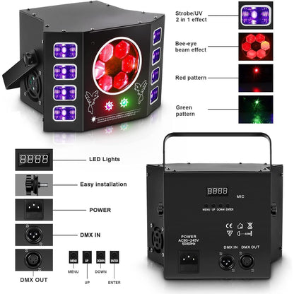 Disco Light, 100W Disco Light, Party Light, Beeseye, UV Flash Light, 14 Channel DMX with Voice Control, Remote Control, Suitable for Wedding, Birthday Party, Halloween, Bar Event