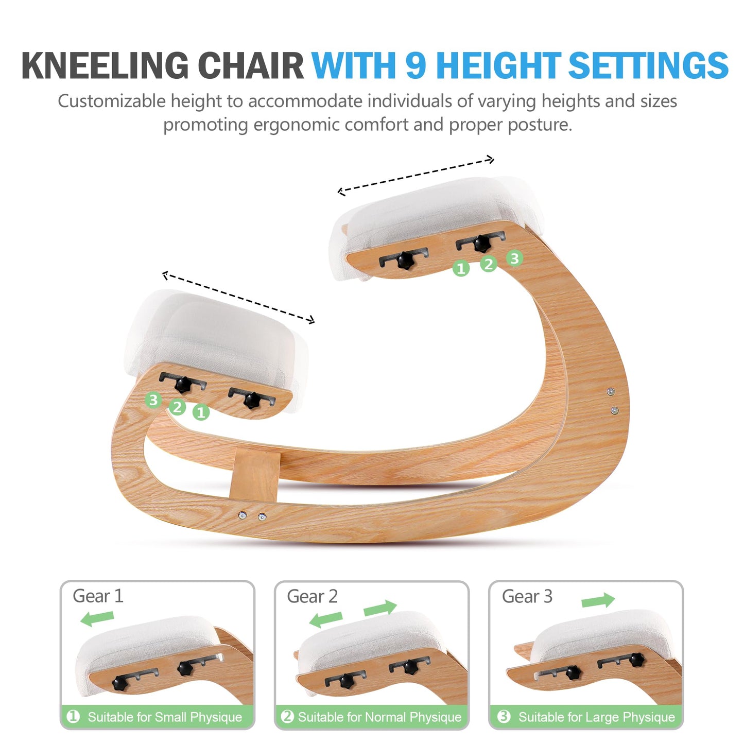 Scaun ergonomic genunchi MallVitally Ajustable din lemn alb
