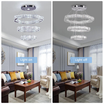 Lustra LED FRIXCHUR moderna cu 3 inele, cristal, 57W, 4650 lm