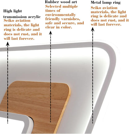 FitzMia Square LED Ceiling Light, Ceiling Light with Wood, Ceiling Lights Dimmable with Remote Control, Modern Round Wooden Ceiling Light for Bedroom, Children's Room, Kitchen (31.5x31.5 cm, 30 W)