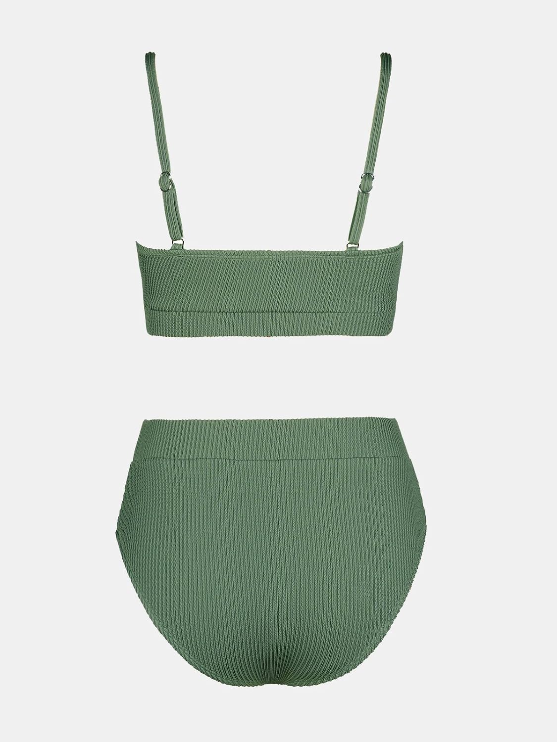 Costum de baie din doua piese CUPSHE cu decolteu U, talie inalta, textura batik curcubeu, marimea XL, verde masliniu