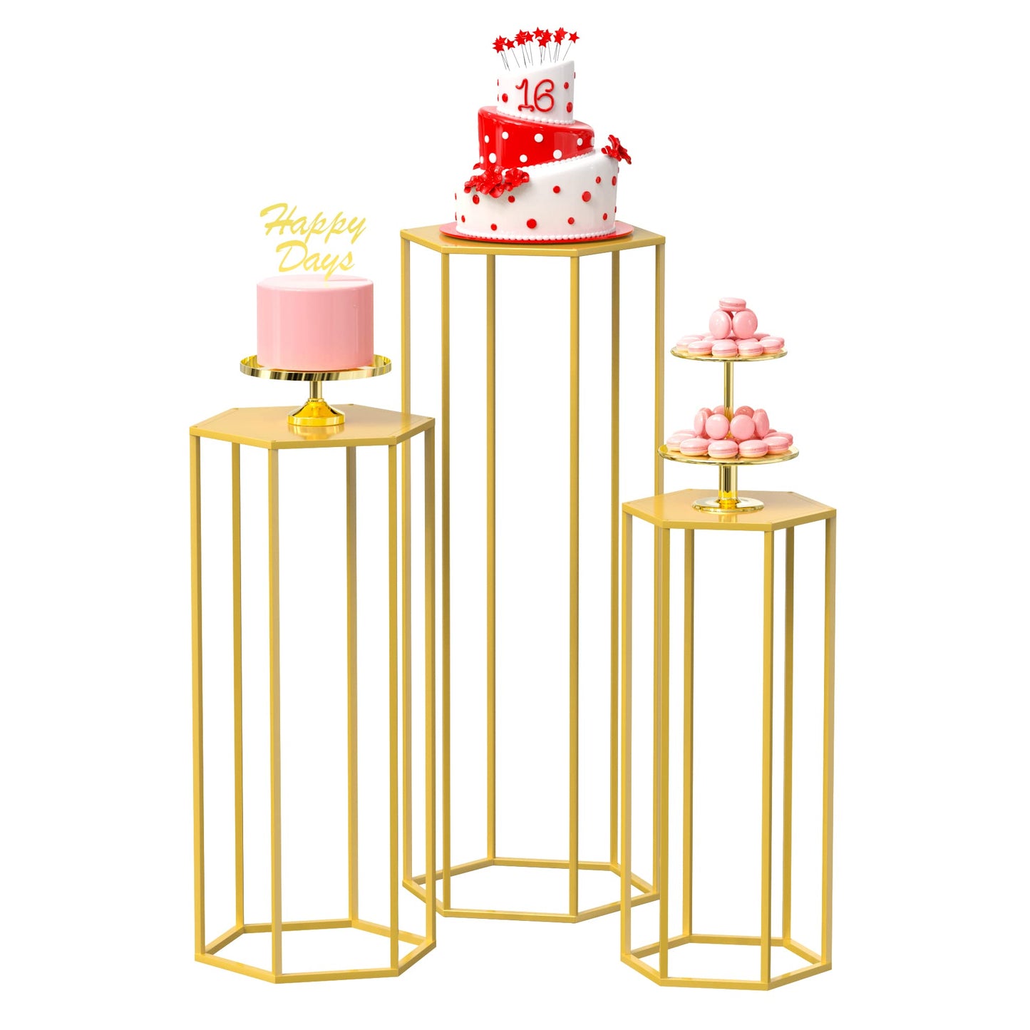 Set 3 suporturi cilindrice Wokceer Gold 90 cm pentru decor, ideale pentru petreceri, nunti sau living