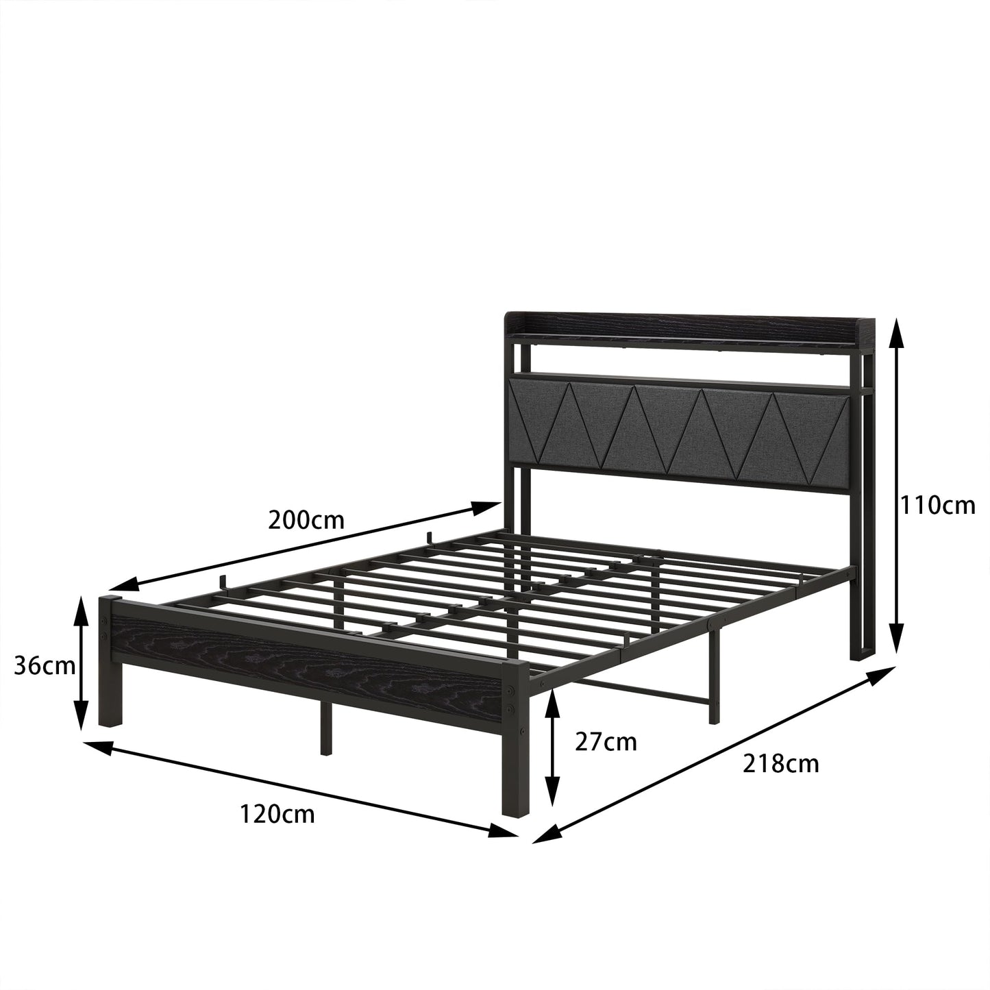 Pat tapitat VERFARM 120 x 200 cm cu LED si statie incarcare
