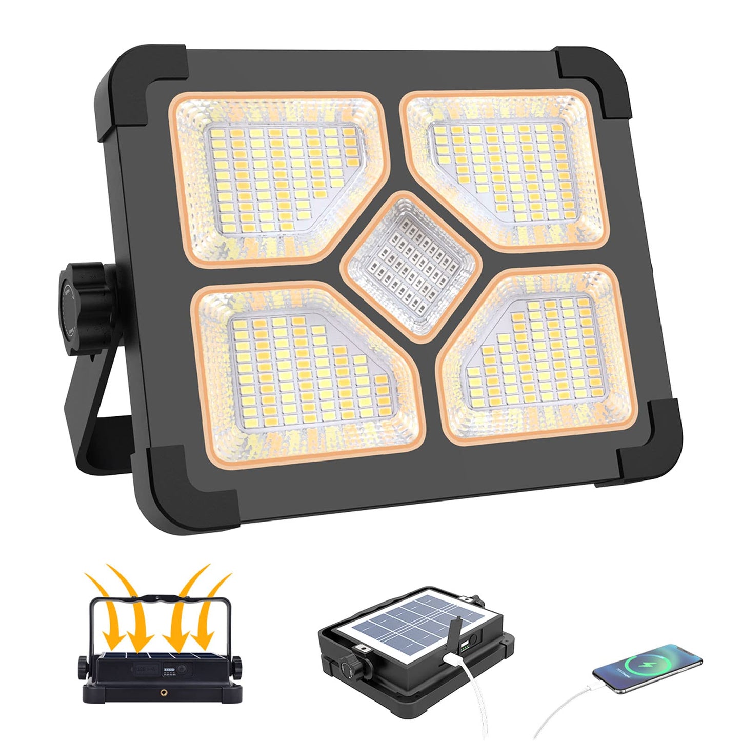 ERAY LED Construction Spotlight, 8000LM 13500mAh LED Work Light with Remote Control, 4 Modes, Power Bank, Timer, 70 LED, Solar & USB Charging, Job Site Lighting