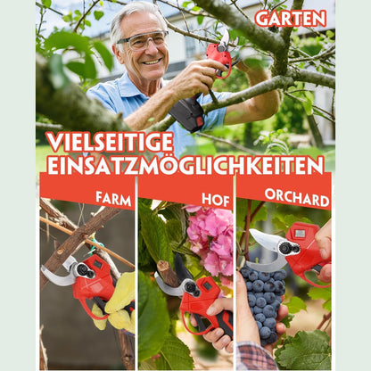 Professional Battery Pruning Shears, 30 mm Garden Shears with 2 Batteries 2000 mAh, 1000 W Brushless Motor Bypass Lopper, Electric Garden Scissors with LED Cutting Meter, Compatible with Makita 18 V