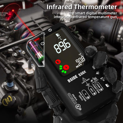 BSIDE Smart Digital Multimeter with IR Thermometer 12:1 High Voltage Diode Tester 9999 Counts Dual Powered Electrical Tester Multifunction Voltage Capacitance Meter for HVAC LED Automotive Electronic
