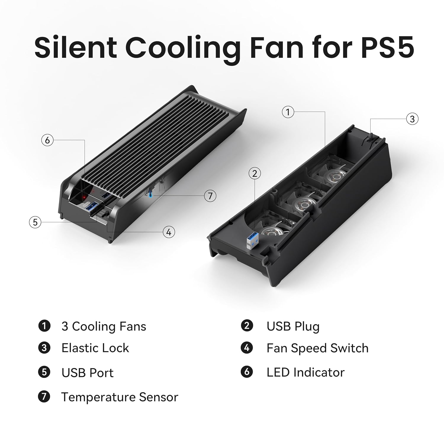 Cooling Fan for PS5 Accessories, KIWIHOME Upgraded Quiet Cooler Fan with Auto Speed, LED & Controller USB Port for PS5 Disc/Digital Edition 2020, Not for PlayStation 5 Slim/Pro