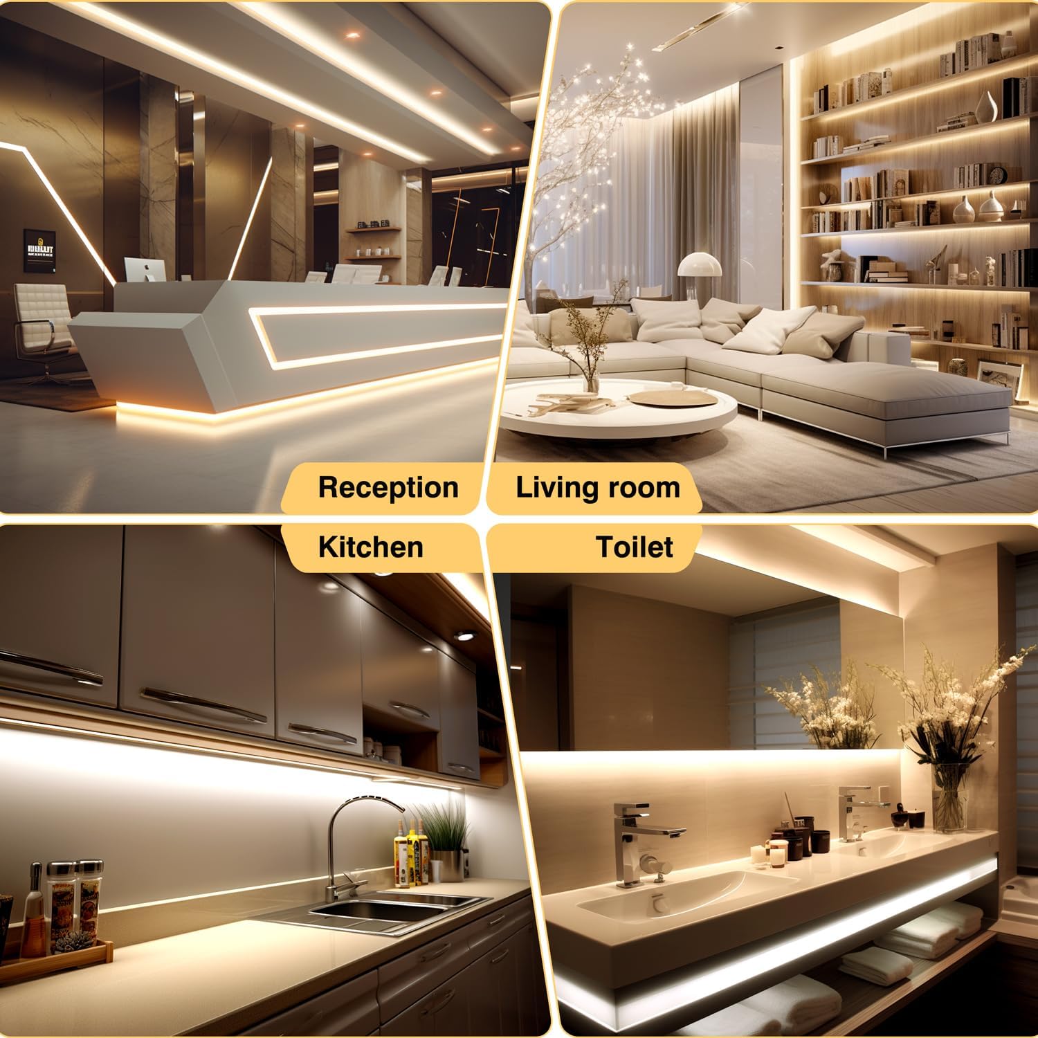 COB LED Strip 10M, 3000K Warm White LED Strips, 24V Dimmable LED Strip Lights, CRI92+,8mm Width, with Remote Control and Power Supply,for Living Room, Kitchen, Mirror