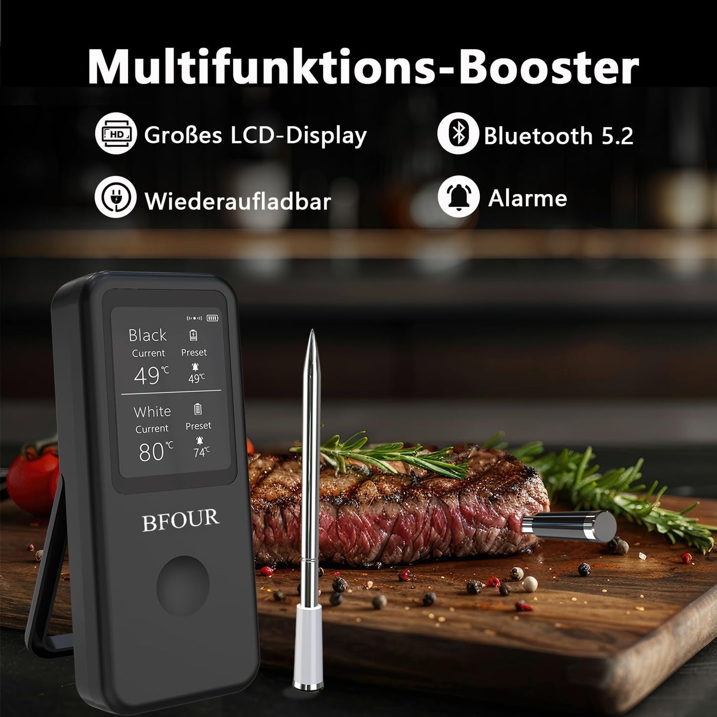 Termometru carne BFOUR BF-60 Bluetooth dublu sonda LCD 2.4 inch