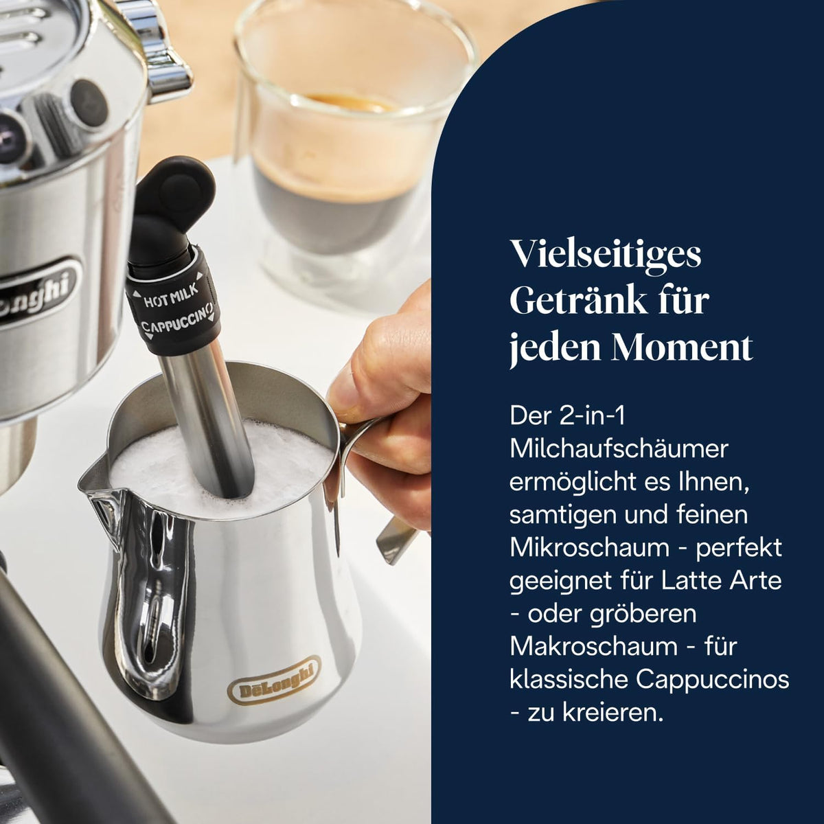 Espressor De'Longhi Dedica Style cu spumare manuala a laptelui, metal