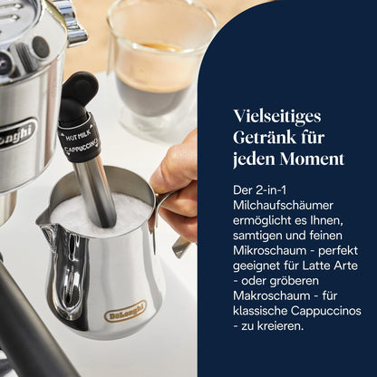 Espressor De'Longhi Dedica Style cu spumare manuala a laptelui, metal