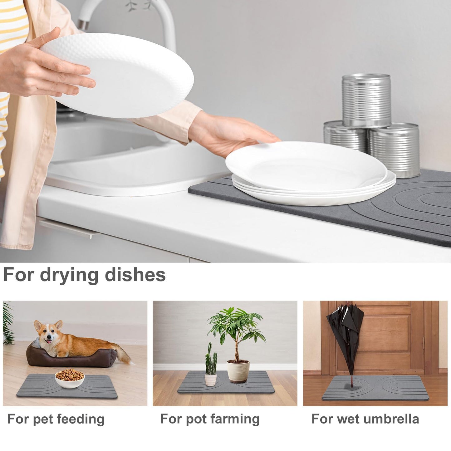 Covoras baie Feilifan Stone Bath Mat Diatomita antiderapant gri