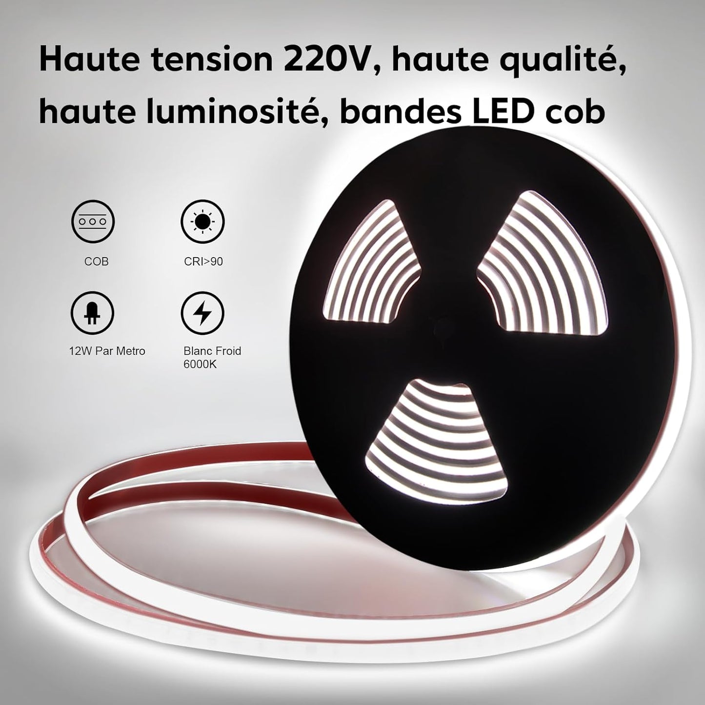 pcning COB LED Strip, 3 Metres, Self-Adhesive Cool White, Waterproof IP67, 3 m LED Strip Light, 230 V, Direct Connection with Plug (Cool White, 3)