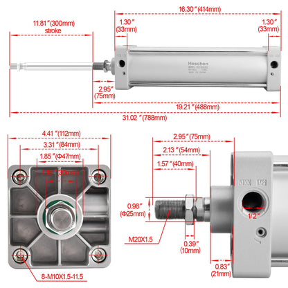 Cilindru pneumatic Heschen SC 100-300 dublu efect 100 mm