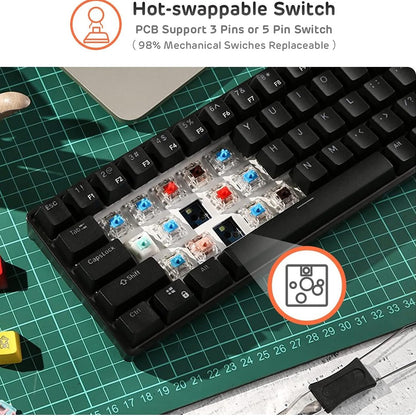RK Royal Kludge RK61-US 2.4 GHz Wireless/Bluetooth/Wired 60% Mechanical Keyboard, 61 Keys Compact Keyboard, Hot Swappable Red Switch Gaming Keyboard with Software for Windows/Mac/Android