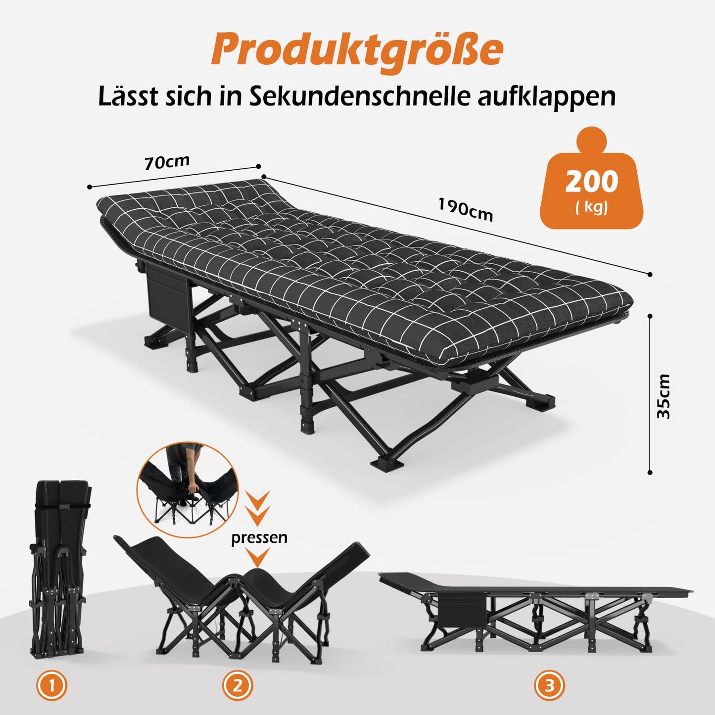 Pat camping ATORPOK SHOP ZZM-1 pliabil, 200 kg, otel
